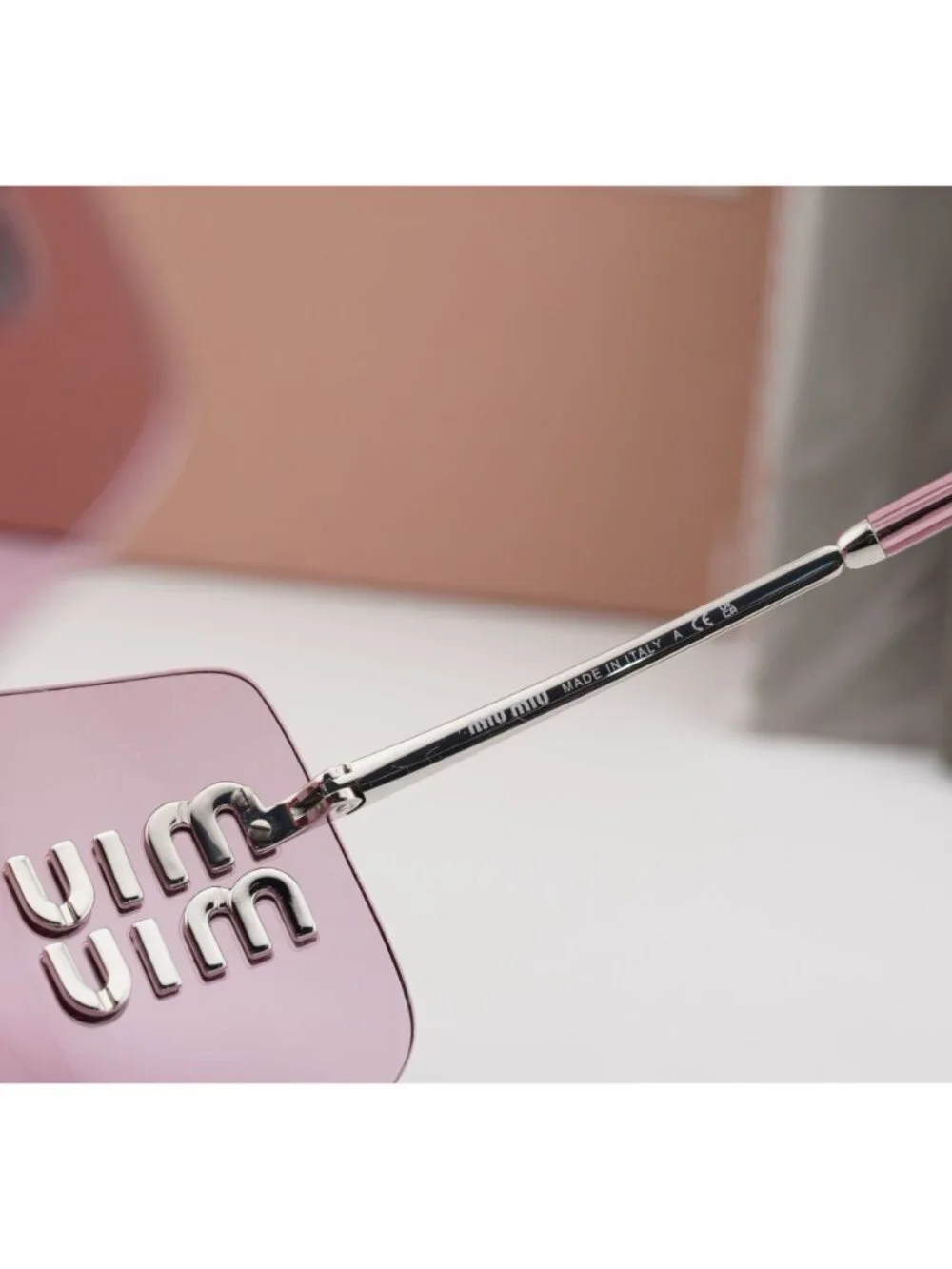 Miu Miu MUB53S 1BC70Y Shield Rimless Sunglasses – Silver / Pink
